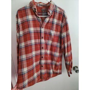 Orange and Blue Plaid Flannel Button Up Eddie Bauer Men's Medium Shirt